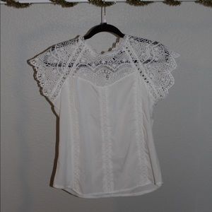White Blouse with Lace Shoulders